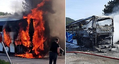 Yolcu otobüsü alev alev yandı